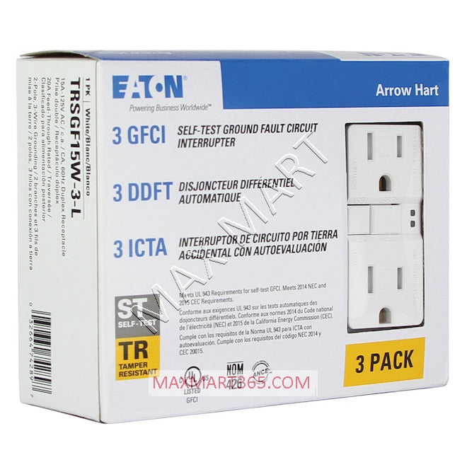 Eaton ETN 15Amp 125V Slim GFCI ShockSentry Tamper-Resistant TR Receptacle Outlet Plug