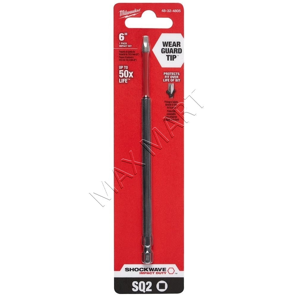 Milwaukee 48-32-4805 SHOCKWAVE #2 Square 6-inch Impact Screw Driver Bit (1-Pack)