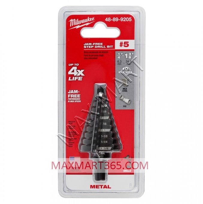 Milwaukee #5 Black Oxide Step Drill Bit 1/4-inch - 1-3/8-inch (10-Steps) 48-89-9205