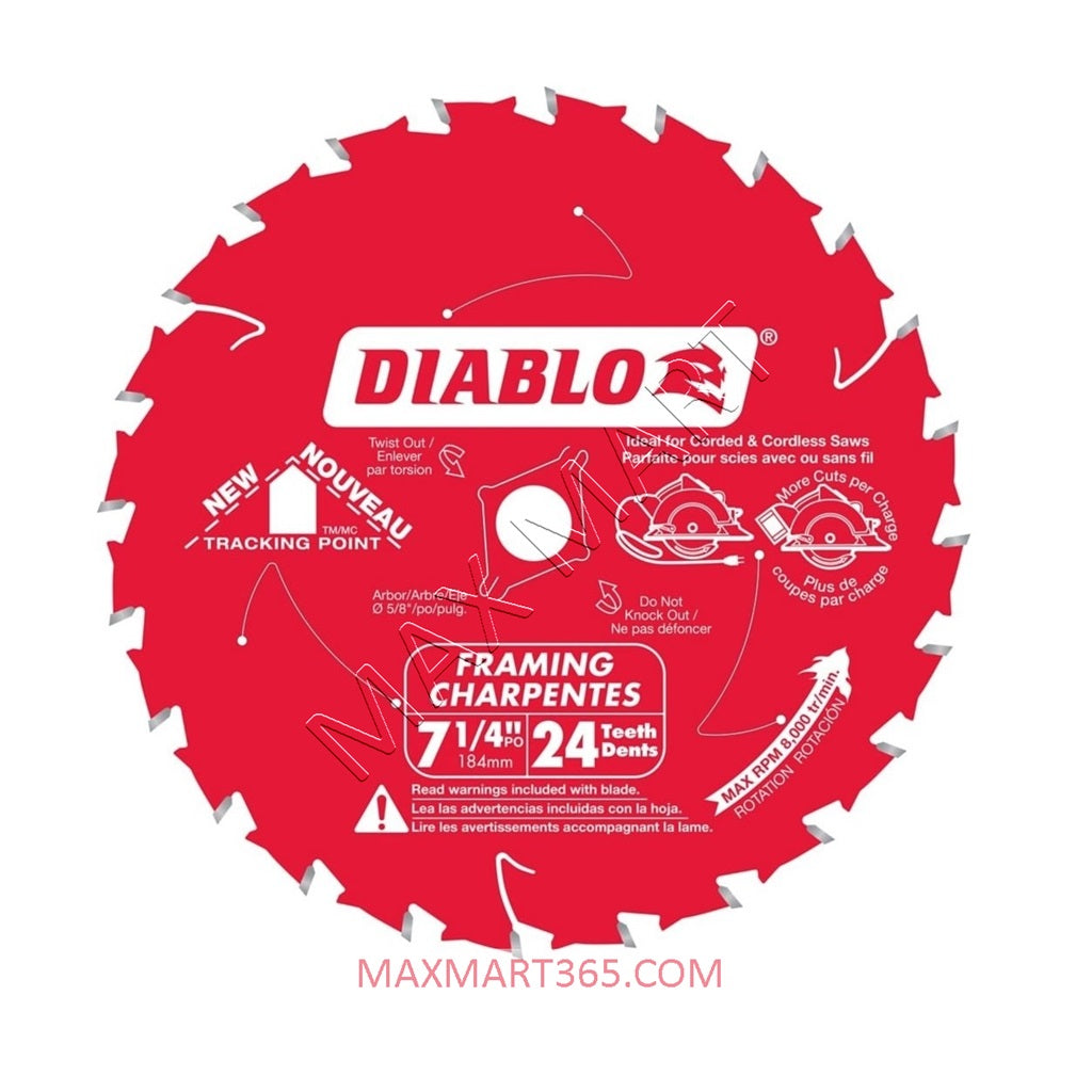 Hardware 7-1/4-inch x 24 Tooth 24T Carbide Tipped Framing Circular/Miter Saw Blade for Wood Cutting D0724R