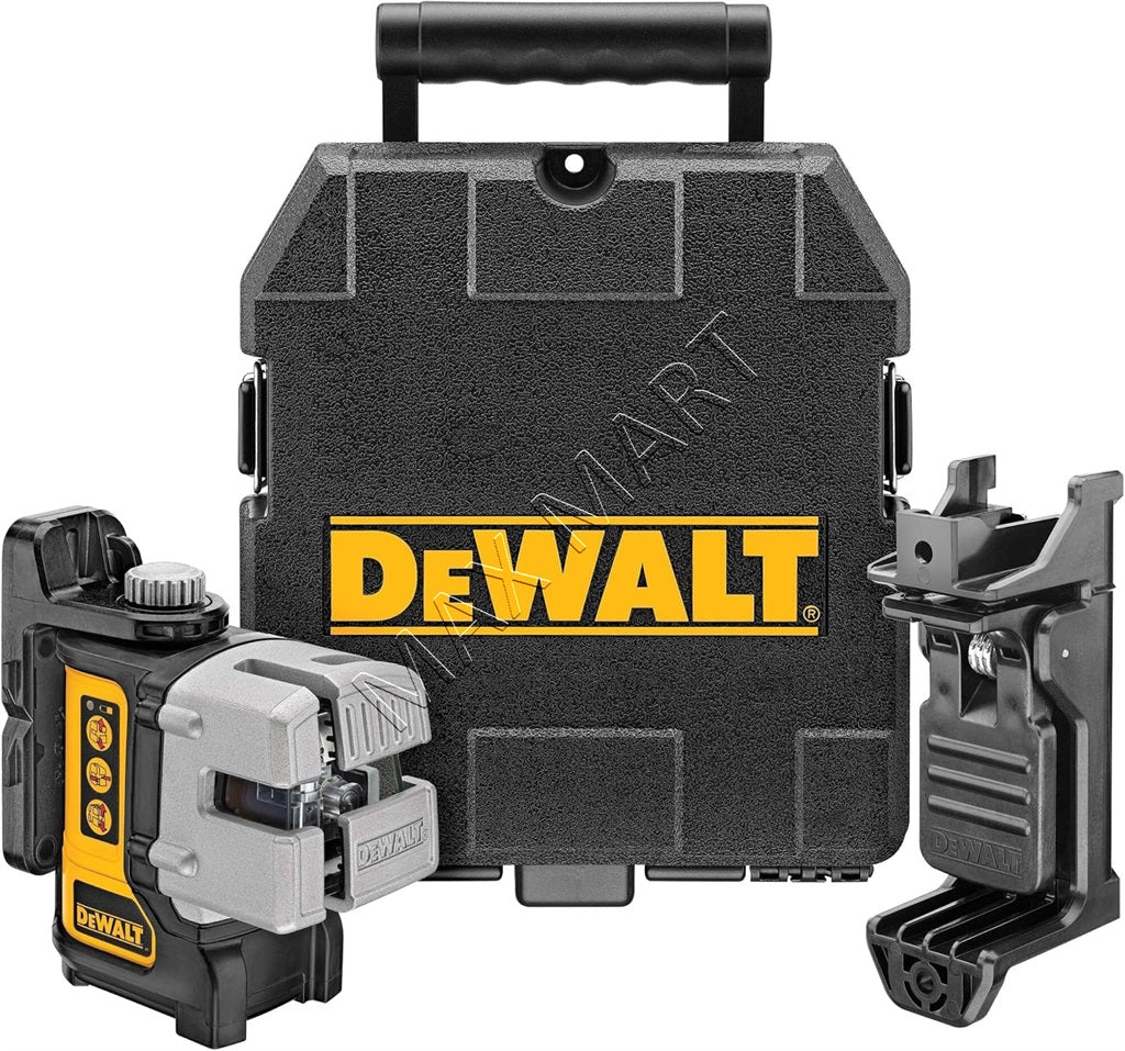 DEWALT 50 英尺和 165 英尺红色自动调平 3 光束十字线激光水平仪套件 DW089K DW089