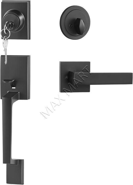 Entry Entrance Front Door Handle and Deadbolt Lock Set - Matte Black