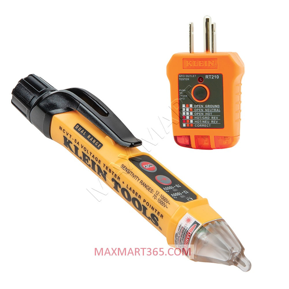 Klein Tools 非接触式电压测试仪，带激光指示器和 GFCI 插座测试工具套件 NCVT5KIT
