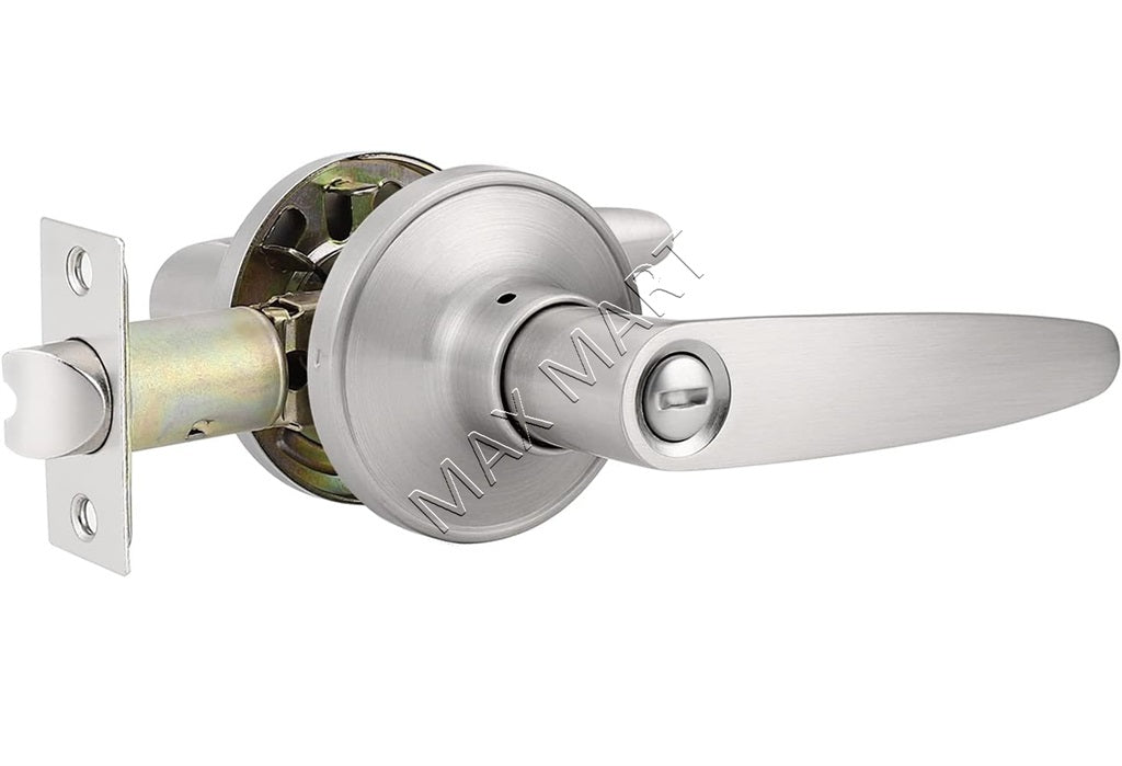 Round Door Lock Lockset for Bedroom Bathroom, Privacy Door Lever Handle - Satin Nickel