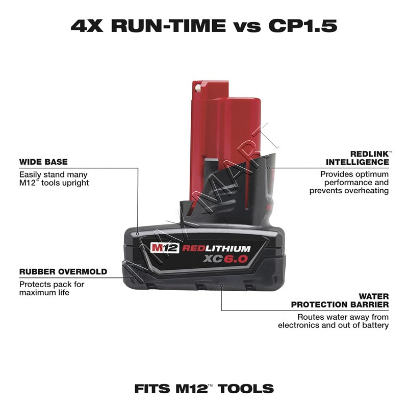 Milwaukee M12 Lithium-Ion Extended Capacity (XC) 6.0Ah 6Ah Battery 48-11-2460