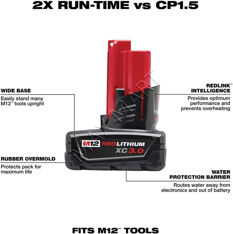Milwaukee M12 Lithium-Ion Extended Capacity (XC) 3.0Ah 3Ah Battery 48-11-2402