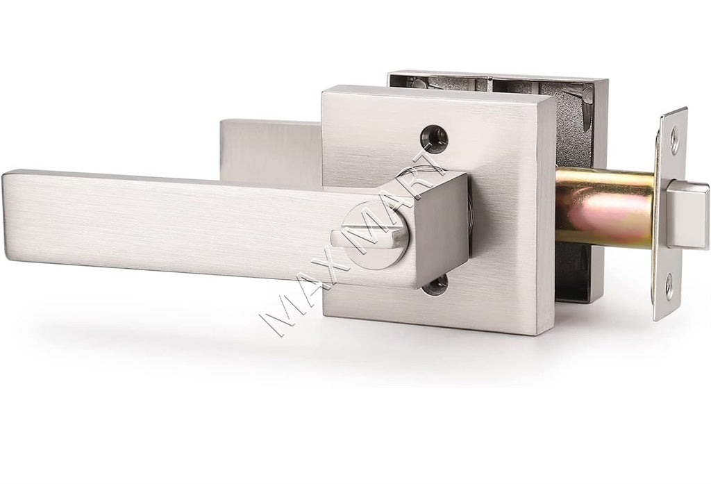 Square Door Lock Lockset for Bedroom Bathroom, Privacy Door Lever Handle - Satin Nickel