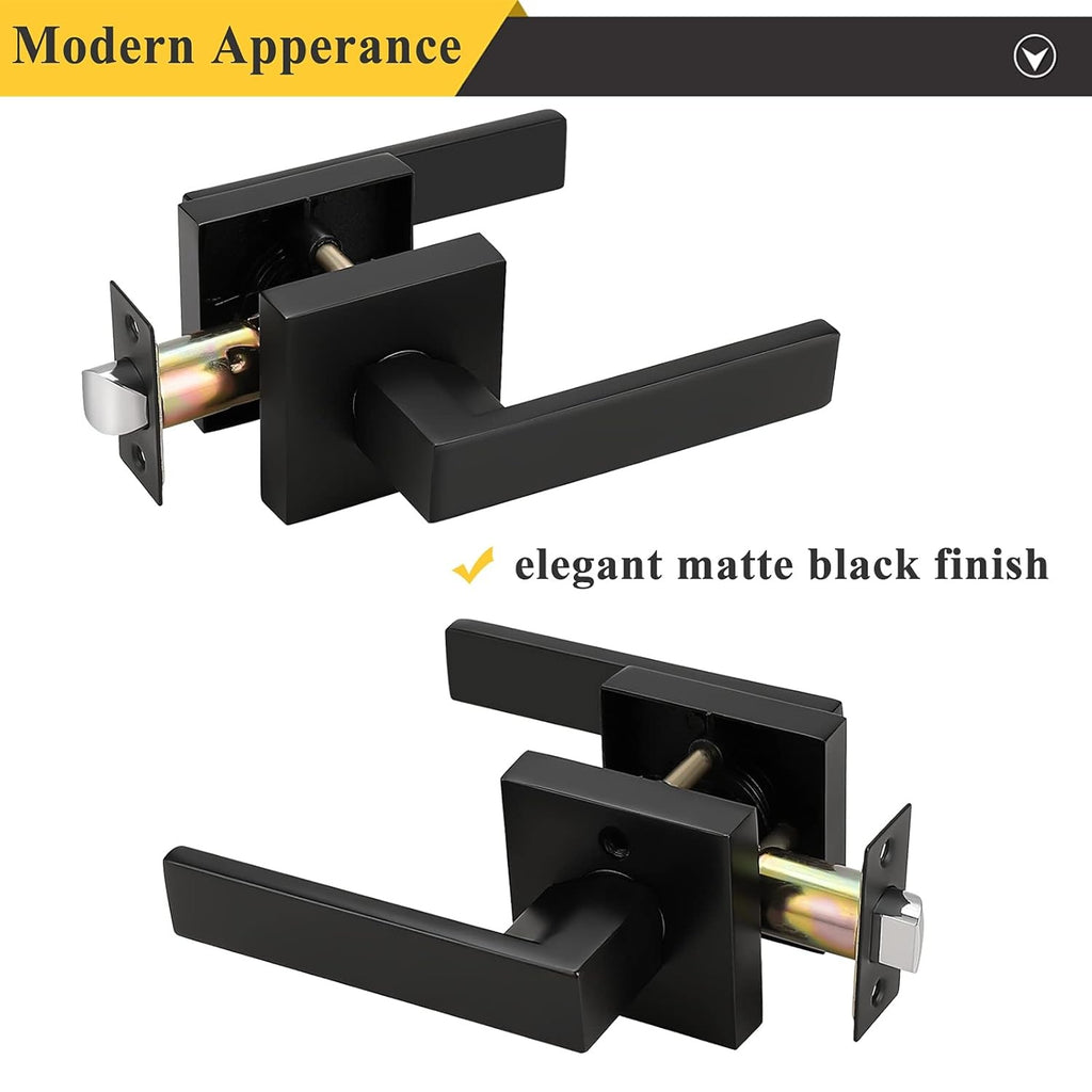 Square Passage Door Lock Lockset, Interior Hallway Closet Door Handle Keyless - Matte Black