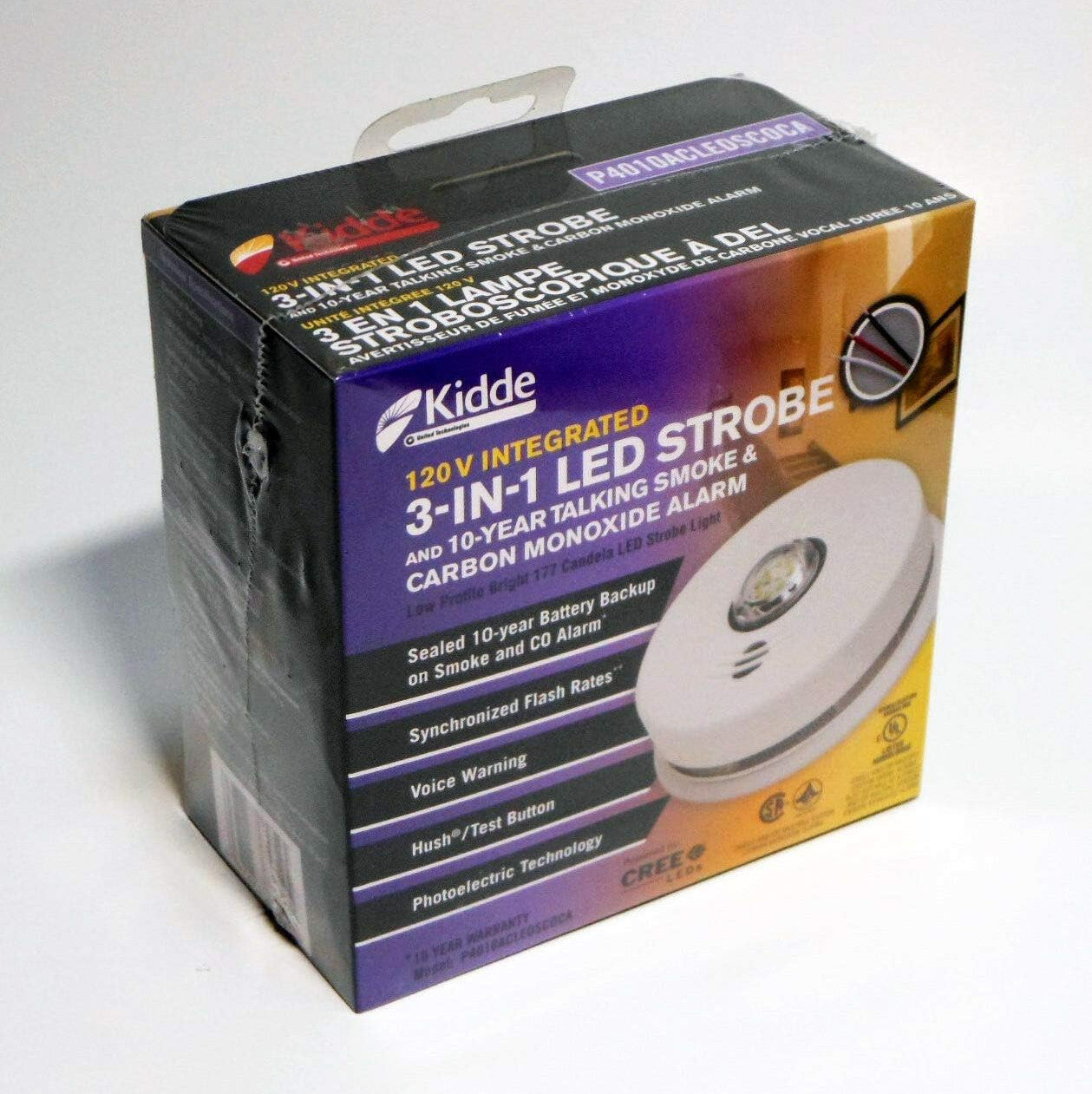 Kidde 3-in-1 3in1 Alarm Hardwire Interconnected Smoke and CO Alarm with LED Strobe Light and Voice Alert