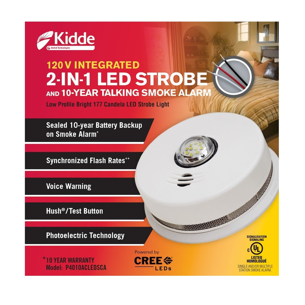 Kidde 2-in-1 2in1 Alarm Hardwire Interconnected Smoke with LED Strobe Light and Voice Alert