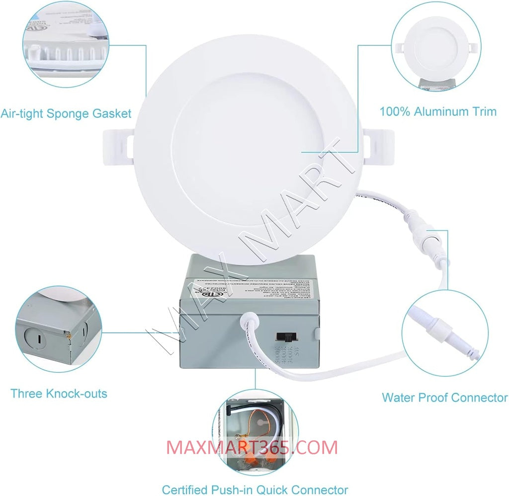 4-Inch 3CCT Dimmable 9W Slim LED Recessed Potlight, 3000K 4000K 5000K