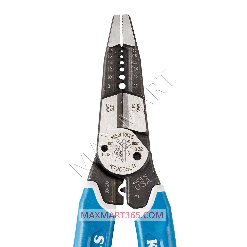 Klein Tools K12065CR Heavy-Duty Wire Stripper Cutter Crimper Tool for Cutting, Stripping, Crimping, Twisting 8-20 AWG (8-18 AWG Solid, 10-20 AWG Stranded)