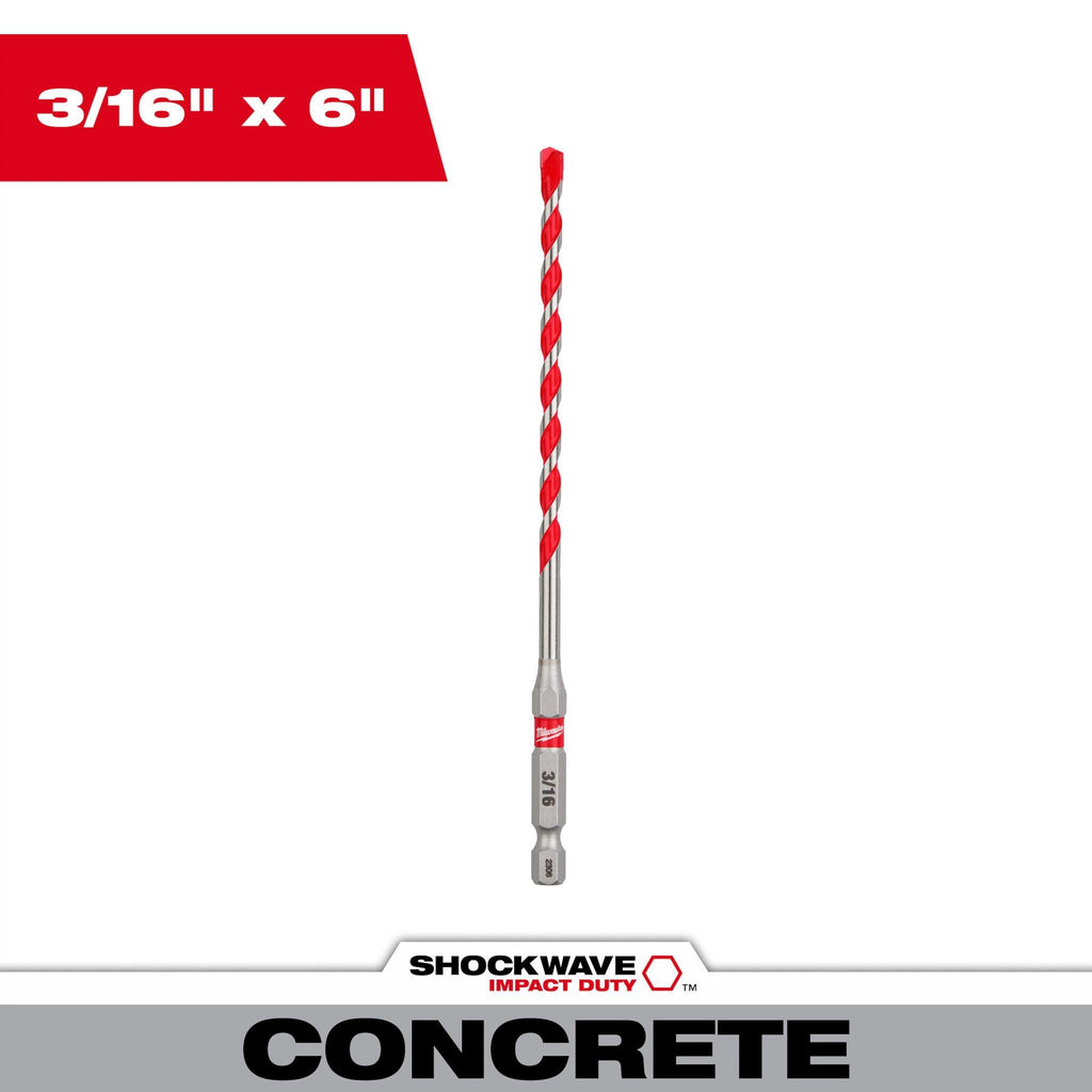 Red 48-20-9006 3/16-inch x 4-inch x 6-inch SHOCKWAVE Impact Duty Carbide Hammer Drill Bit