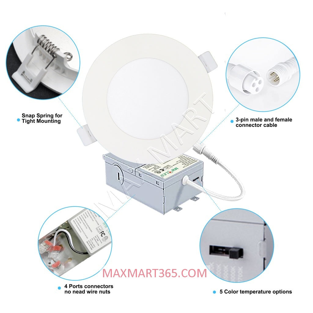 4-Inch 5CCT LED Recessed Slim PotLight with Junction Box, Dimmable, IC Rated, ETL Certified, Damp Rated, Indoor/Outdoor