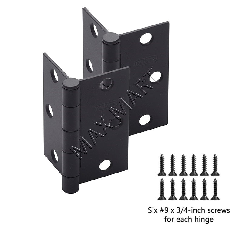 Square Door Hinges for Interior Door, 3-Inch x 3-Inch (2 Pack) - Matte Black