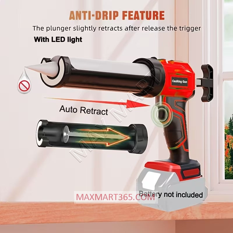 Cordless Caulking Gun for Milwaukee M18 Battery, 4 Adjustable Speeds, Anti-Drip, LED Light (Tool Only)