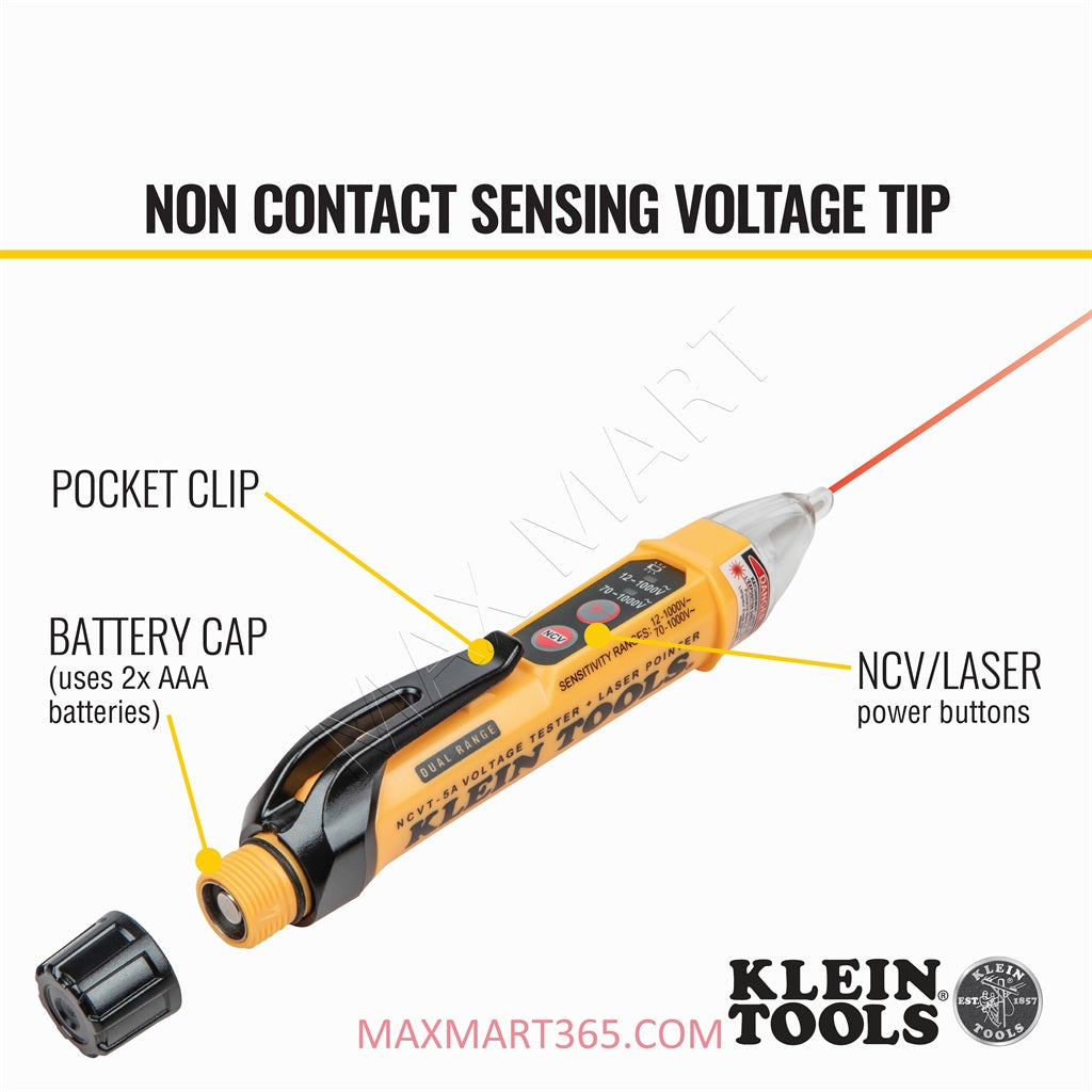 Klein Tools NCVT-5A Non-Contact Voltage Tester Pen, Dual Range, with Laser Pointer