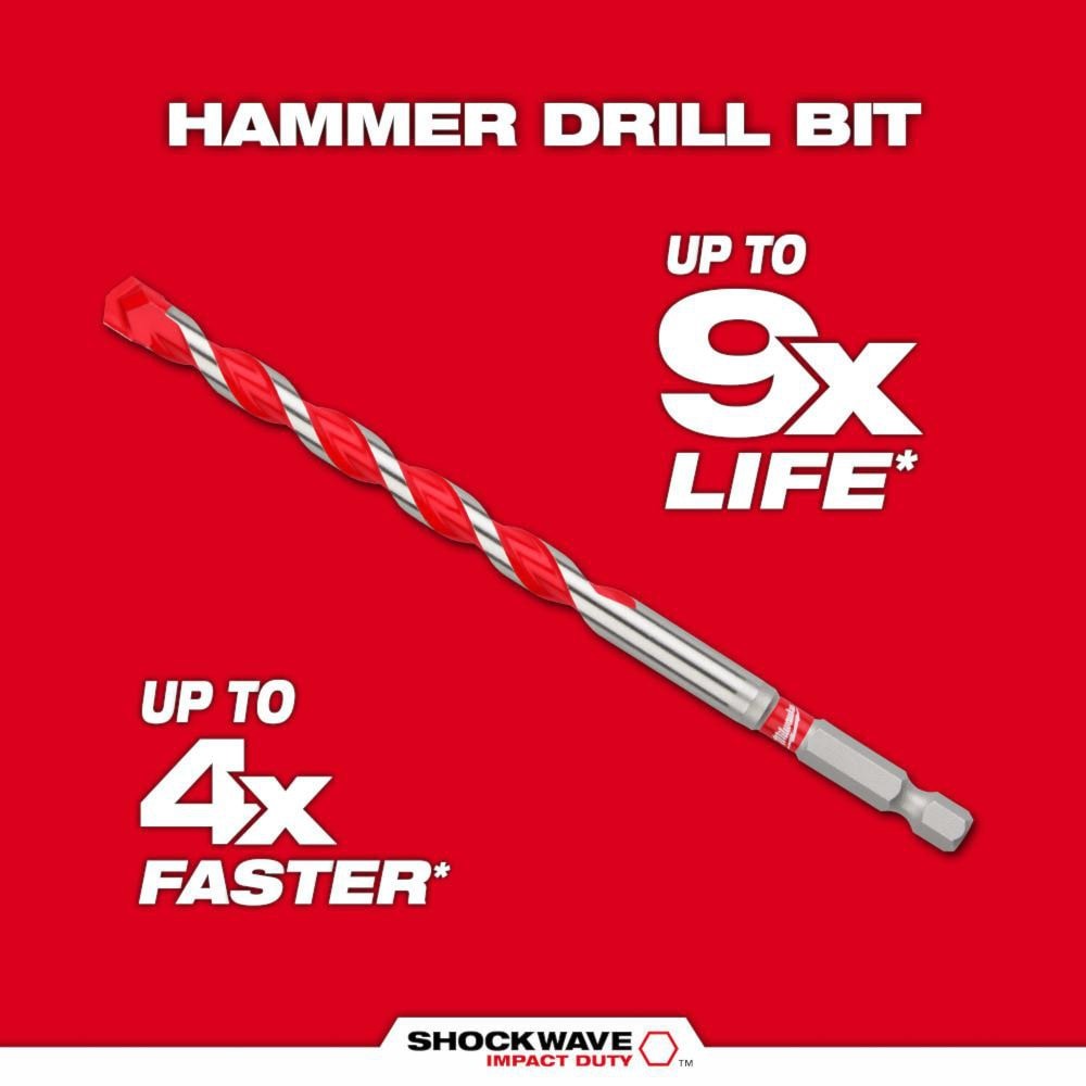 Red 48-20-9006 3/16-inch x 4-inch x 6-inch SHOCKWAVE Impact Duty Carbide Hammer Drill Bit
