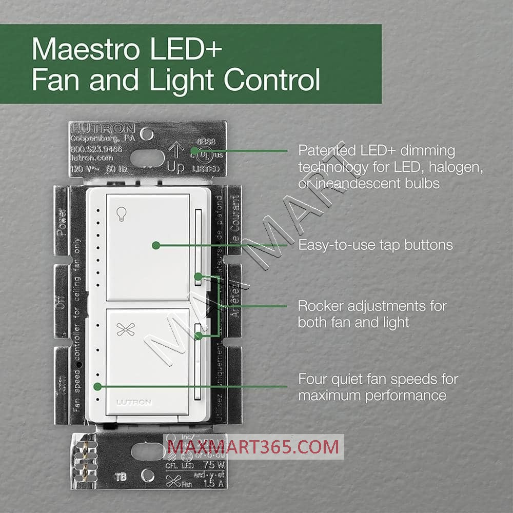 Lutron Maestro Fan Control and Light Dimmer for Dimmable LED and Incandescent Bulbs - White MACL-LFQH-WH