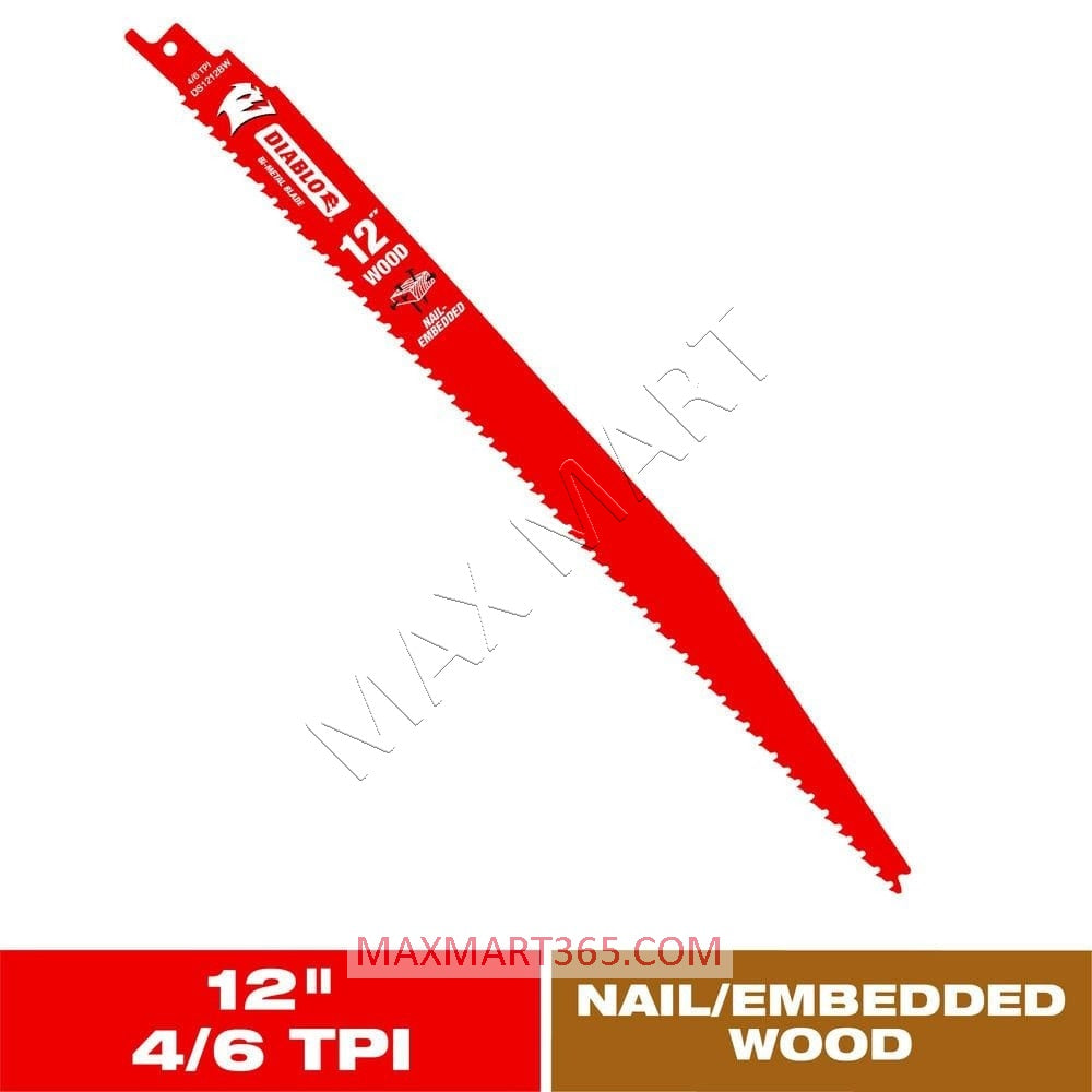 Diablo 5X 12-inch 4/6 TPI Bi-Metal Reciprocating Saw Sawzall Blade for Nail Wood Cutting
