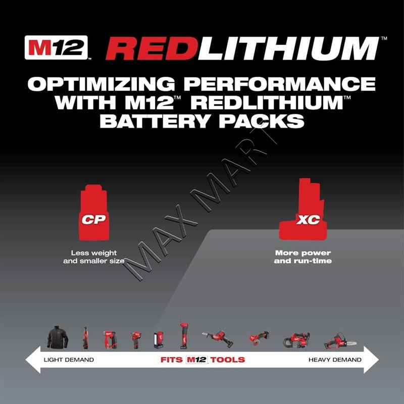 Milwaukee M12 Lithium-Ion Extended Capacity (XC) 3.0Ah 3Ah Battery 48-11-2402