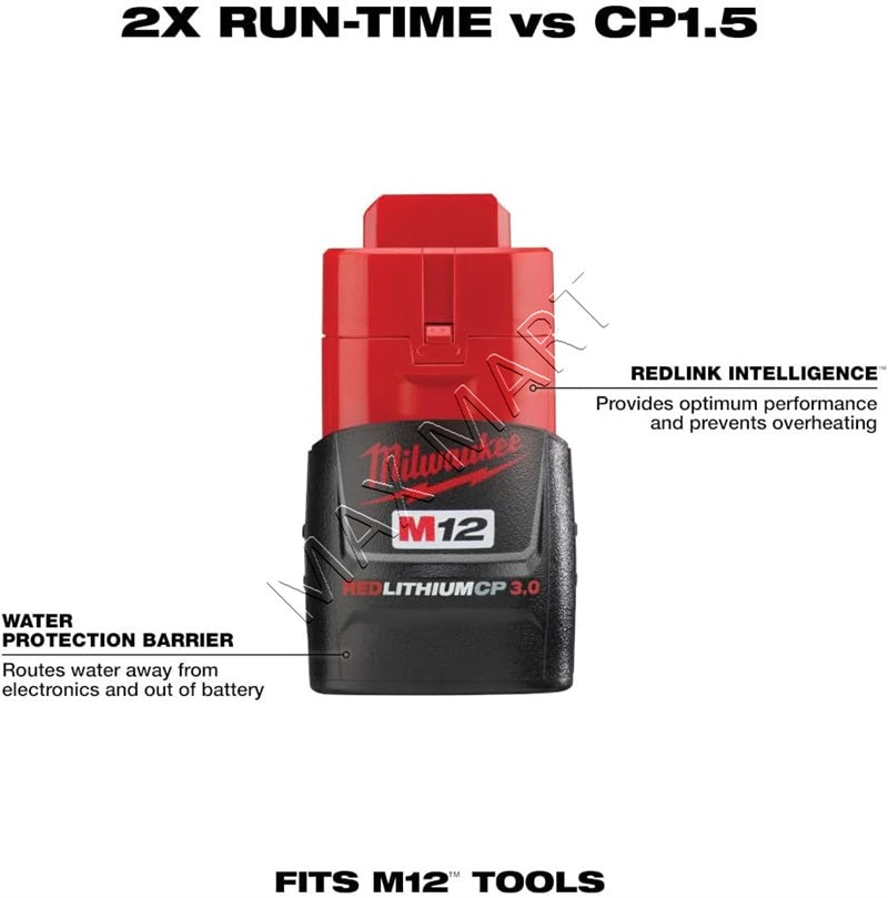 Milwaukee M12 12V Lithium-Ion Compact (CP) 3.0Ah 3Ah REDLITHIUM Battery 48-11-2430