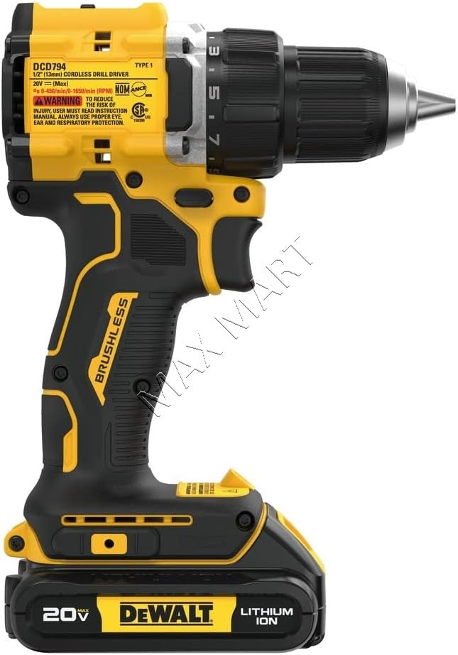 DEWALT DCD794B 20V ATOMIC 无绳无刷 1/2 英寸紧凑型电钻驱动器（仅工具）