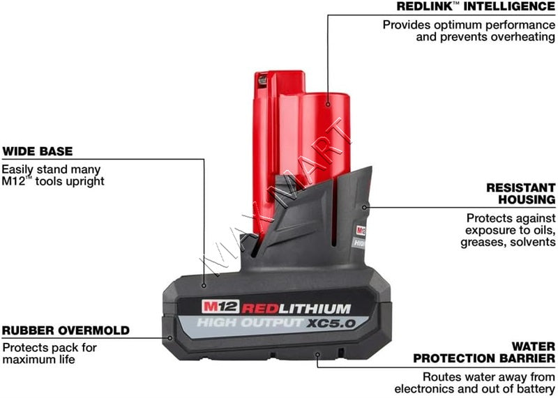 Milwaukee M12 XC High Output 5.0Ah 5Ah Battery 48-11-2450