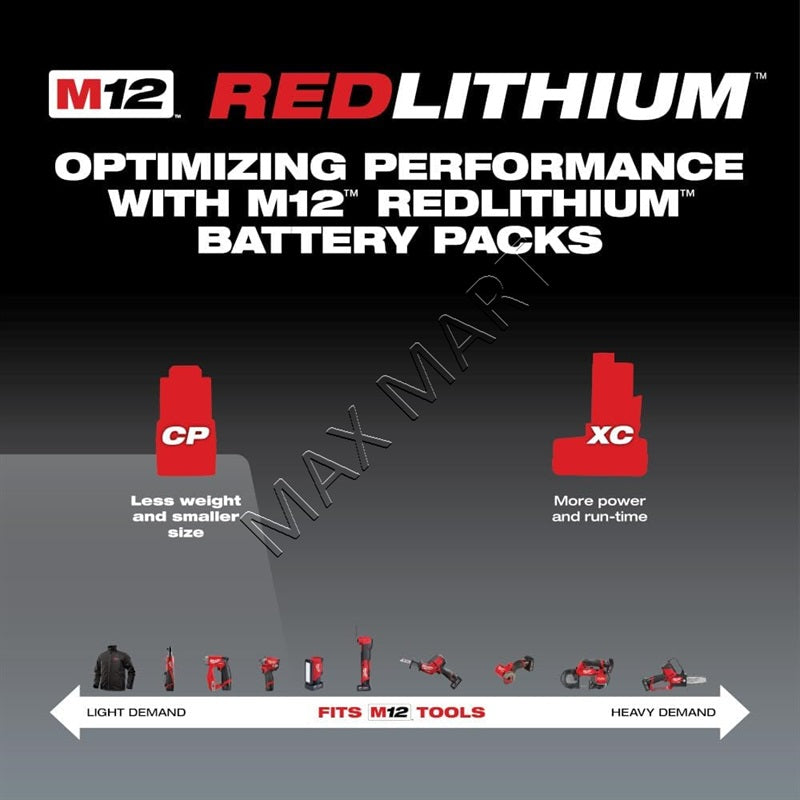 Milwaukee M12 12V Lithium-Ion Compact (CP) 3.0Ah 3Ah REDLITHIUM Battery 48-11-2430