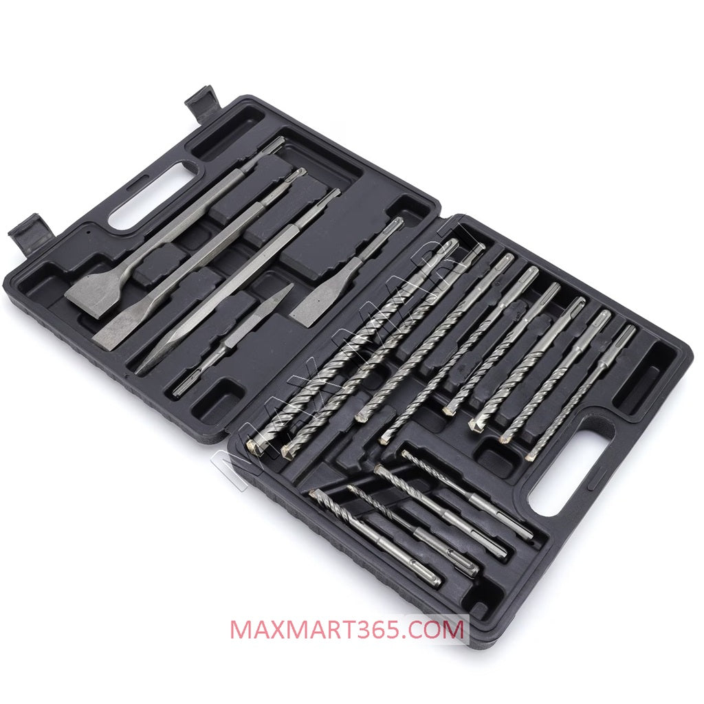 17pcs SDS Plus Rotary Hammer Drill Bits and Chisels Set w/ Hard Case for Concrete, Brick, Masonry and Stone