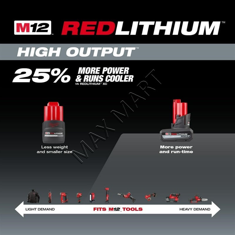 Milwaukee M12 XC High Output 5.0Ah 5Ah Battery 48-11-2450