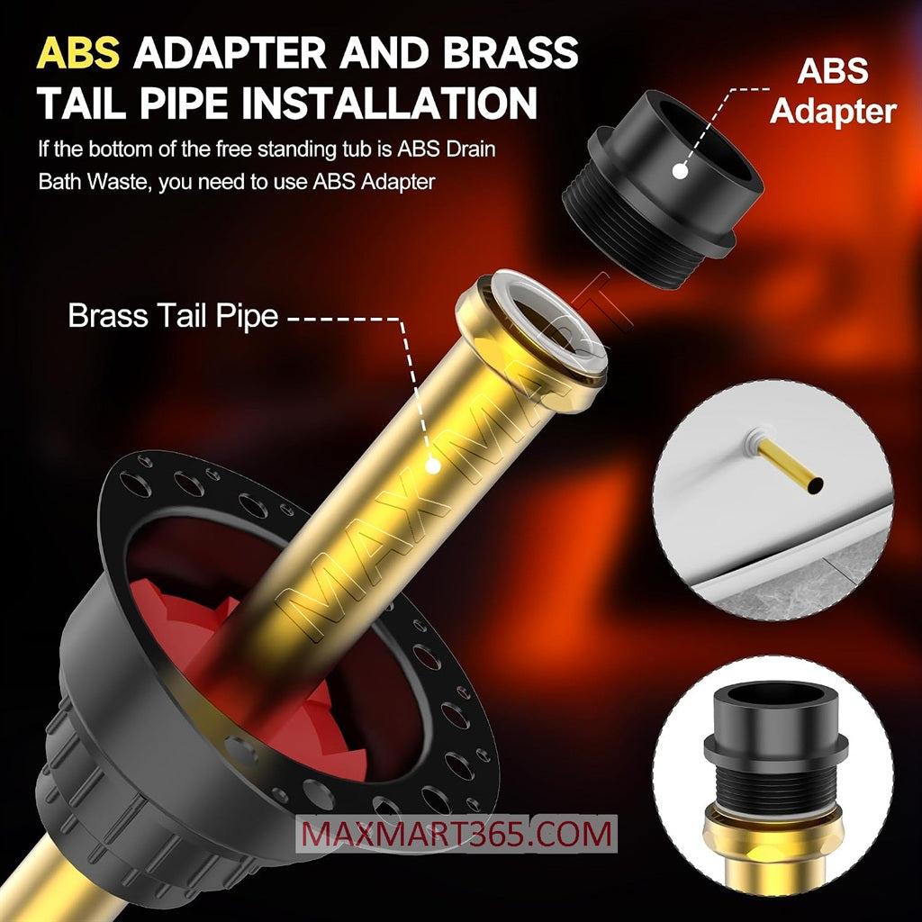 Freestanding Tub Bathtub Drain Rough-in Kit, for Floor Mounted & Copper Bathtub, with Brass Tail Pipe and ABS Adapter