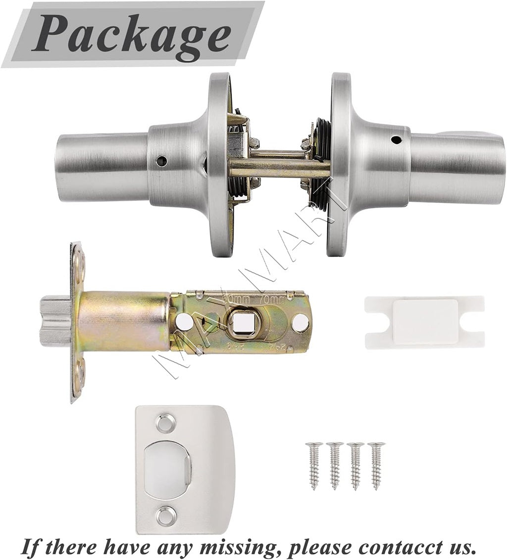 Round Passage Door Lock Lockset, Interior Hallway Closet Door Handle Keyless - Satin Nickel