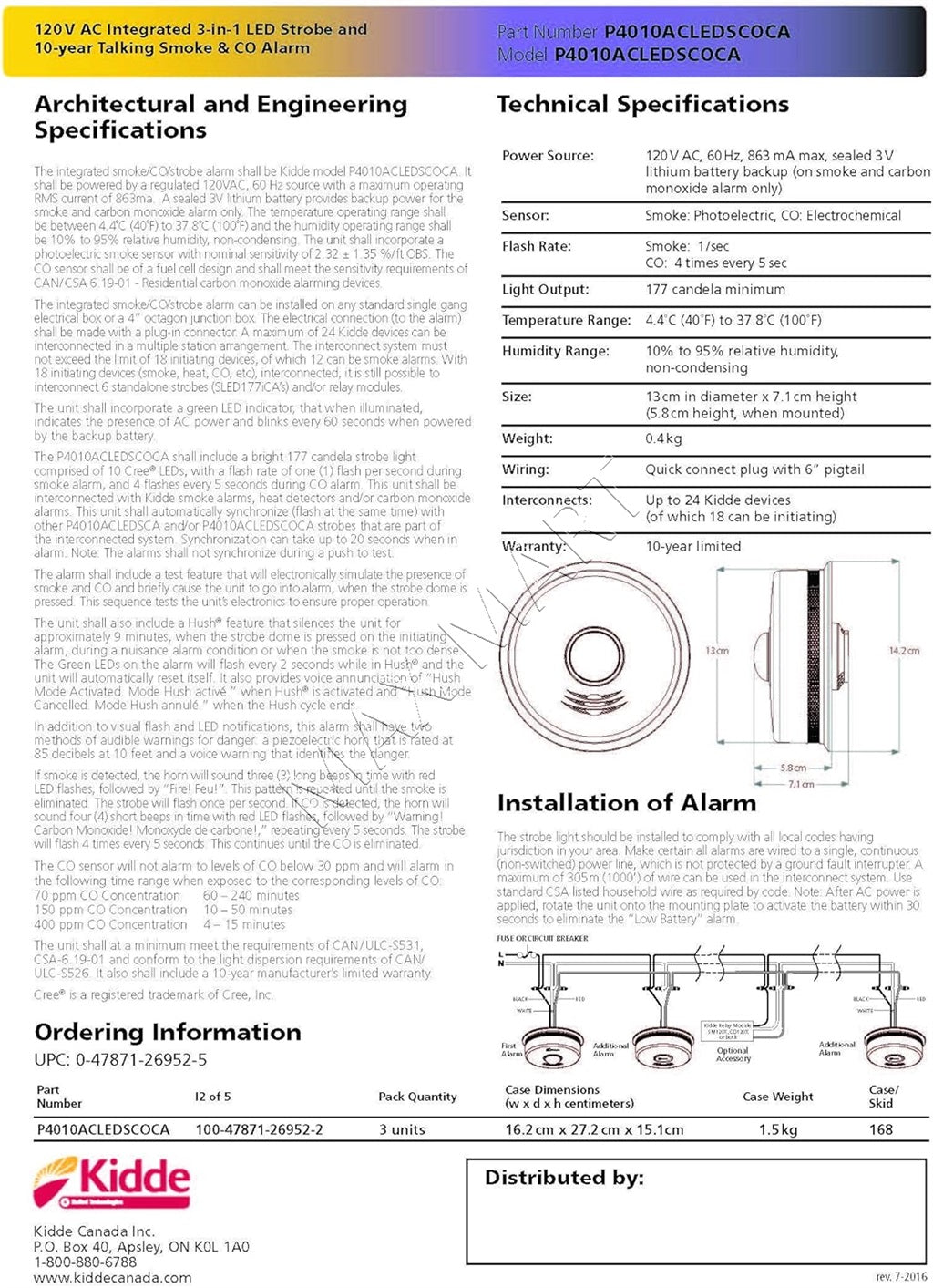 Kidde 3 in 1 3-in-1 Alarm Hardwire Interconnected Smoke and CO Alarm with LED Strobe Light and Voice Alert