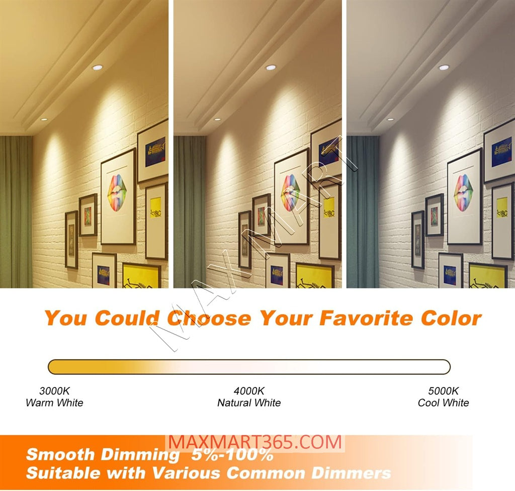 4-Inch 3CCT Dimmable 9W Slim LED Recessed Potlight, 3000K 4000K 5000K