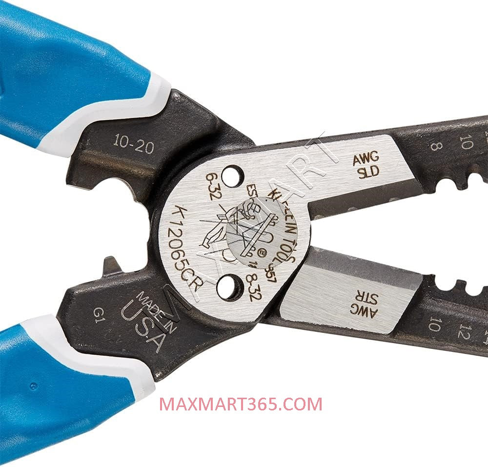 Klein Tools K12065CR Heavy-Duty Wire Stripper Cutter Crimper Tool for Cutting, Stripping, Crimping, Twisting 8-20 AWG (8-18 AWG Solid, 10-20 AWG Stranded)