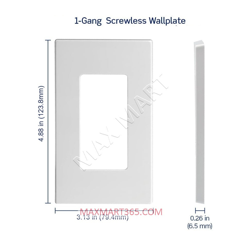 Universal 1-Gang Screwless Wallplate Coverplate for Light Switch, Dimmer, GFCI and Receptacle - White