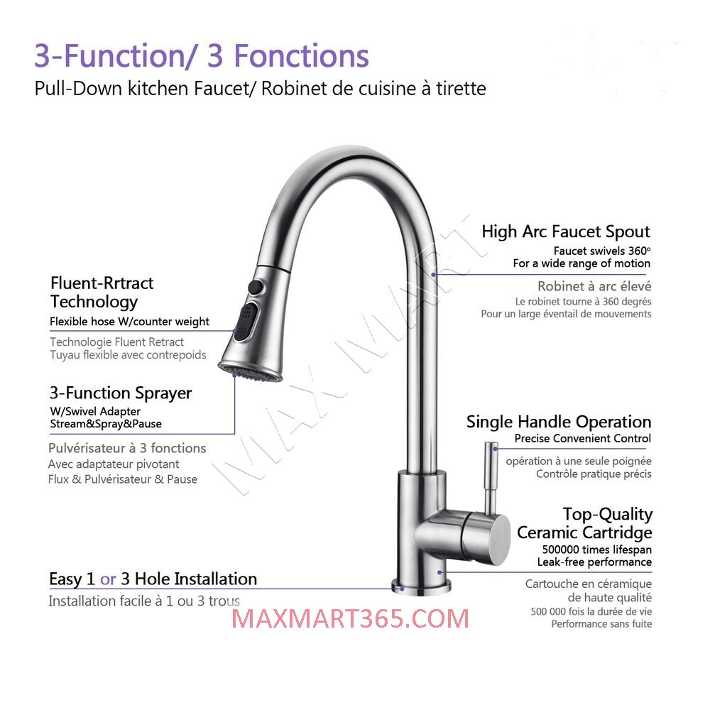 Premium Single-Handle Kitchen Faucet with Pull-Down Sprayer
