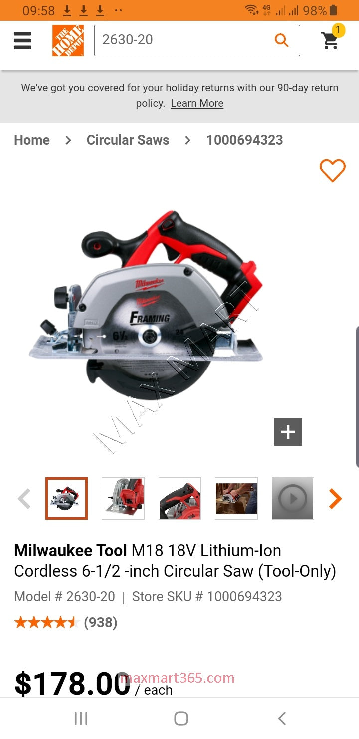 Milwaukee 2630-20 M18 18V Cordless 6-1/2-inch Circular Saw (Tool Only)