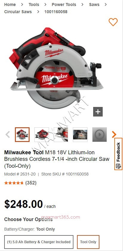 Milwaukee 2631-20 M18 Brushless Cordless 7-1/4-inch Circular Saw (Tool Only)