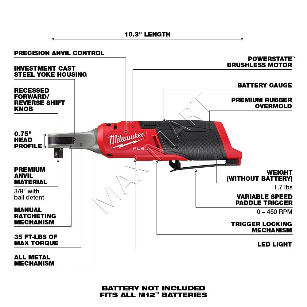 Milwaukee 2567-20 M12 FUEL 3/8-in High Speed Ratchet (Tool Only)