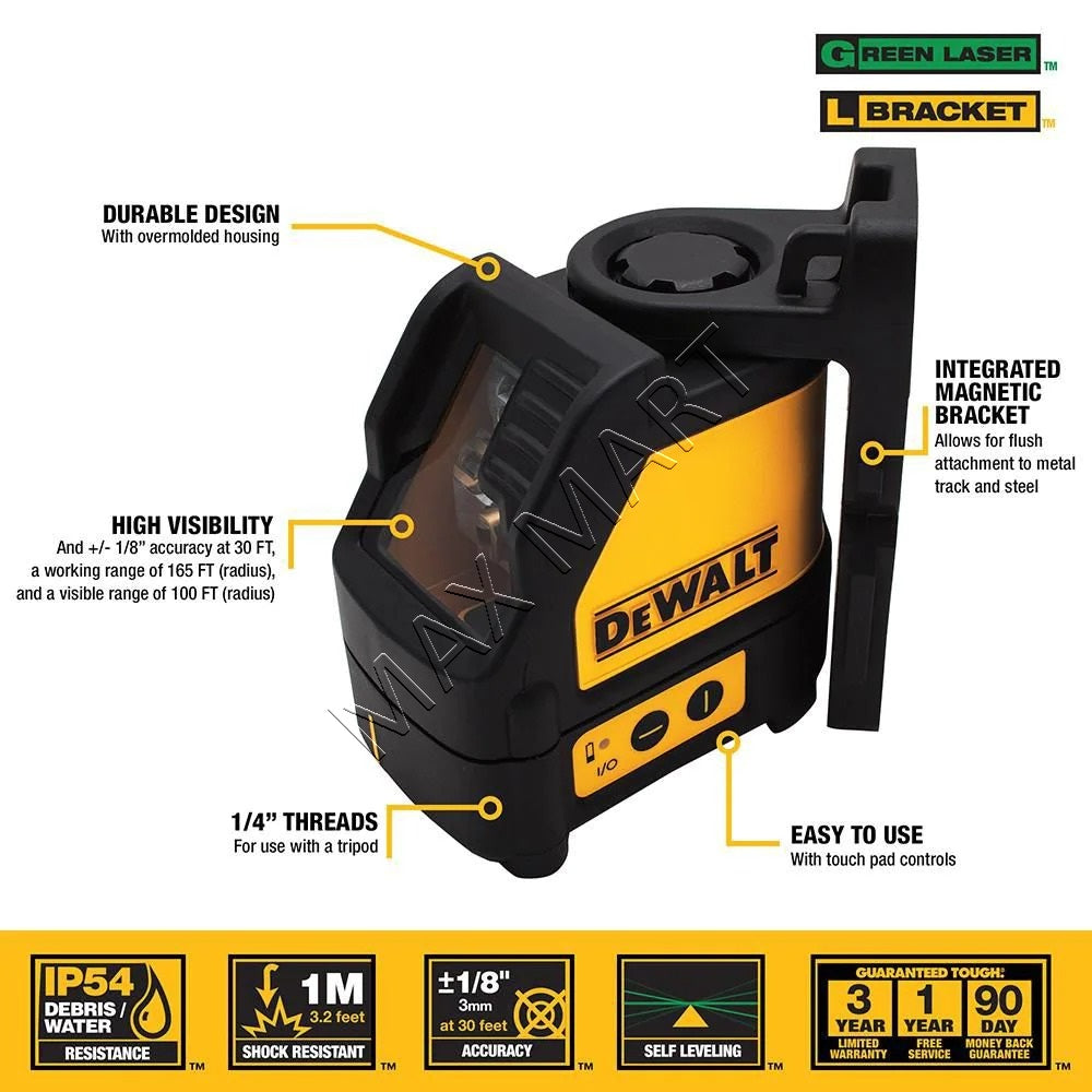 DEWALT 165 英尺绿光束自动调平十字线激光水平仪套件 DW088CG