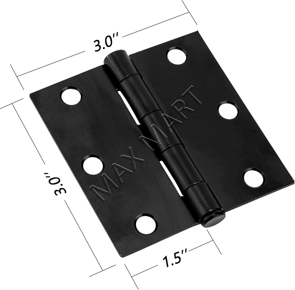 Square Door Hinges for Interior Door, 3-Inch x 3-Inch (2 Pack) - Matte Black