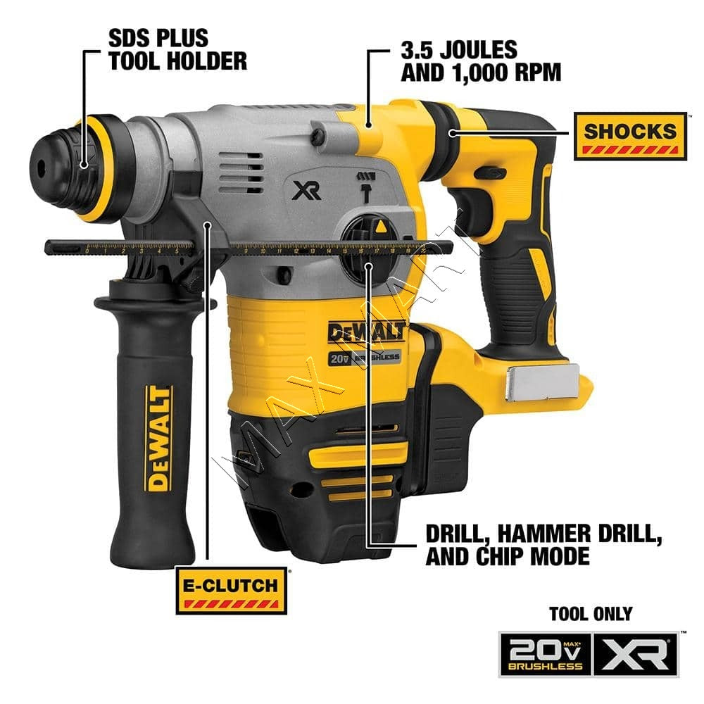 DEWALT DCH293 20V XR 无绳无刷 1-1/8 英寸 SDS-plus 混凝土/砖石旋转锤 DCH293B（仅工具）