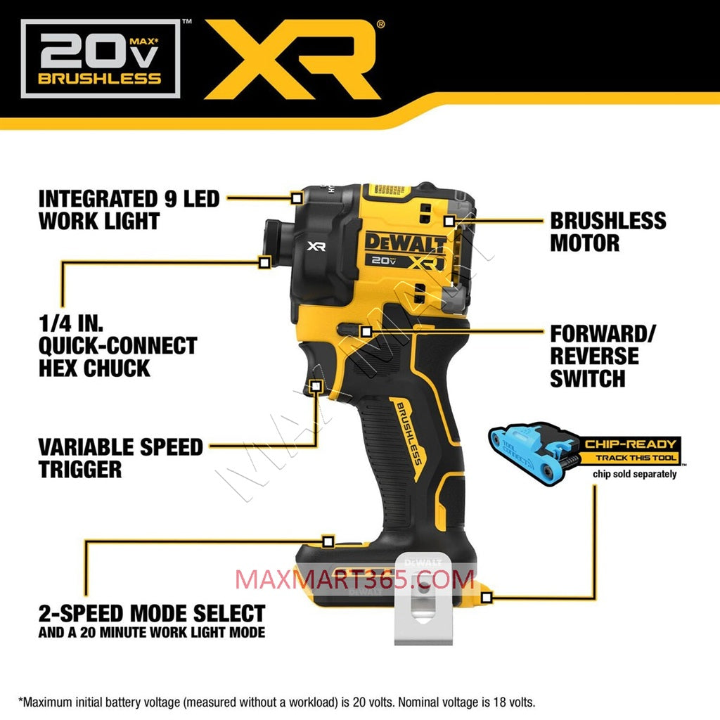 DEWALT 得伟 DCF870B 20V XR 无刷无绳三速 1/4 英寸静音液压冲击起子（仅工具）