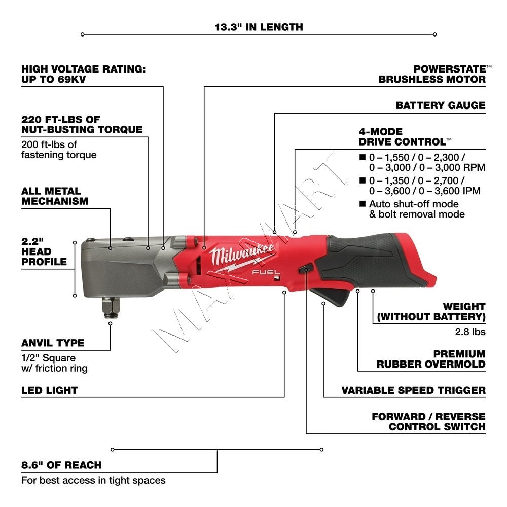 Milwaukee 2565-20 M12 FUEL Brushless Cordless 1/2-inch Right Angle Impact Wrench (Tool Only)