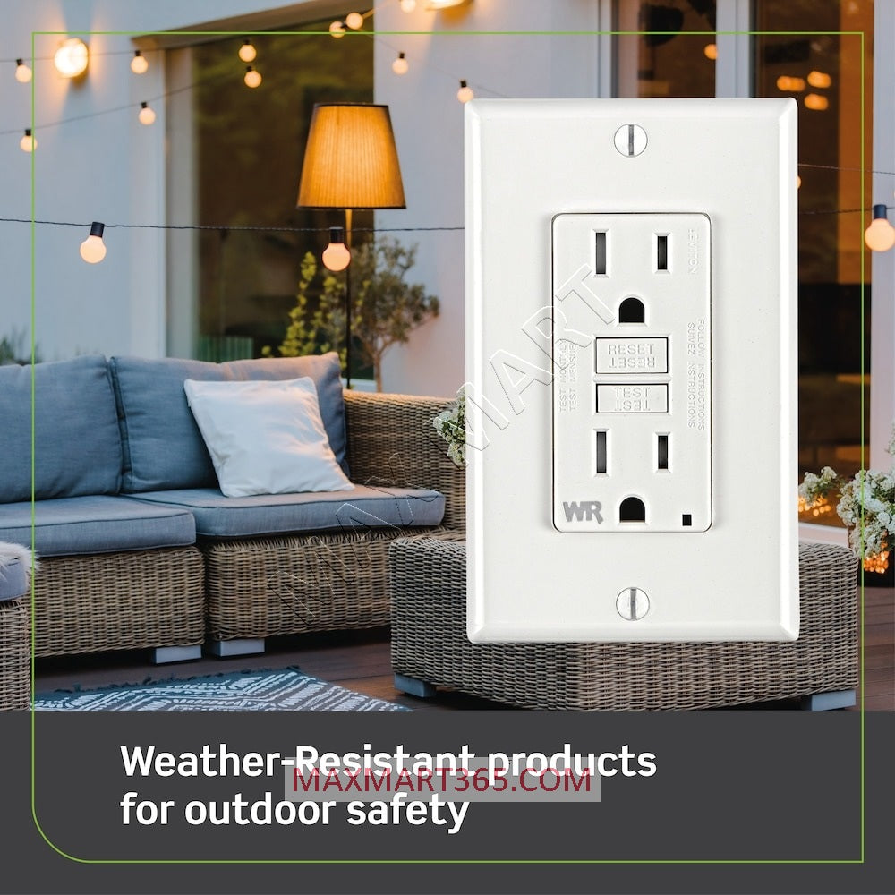 Leviton 15A Weather & Tamper-Resistant TR GFCI Receptacle Outlet Plug w/ Wall Plate GFWT1-W