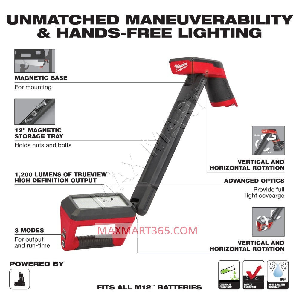 Milwaukee 2126-20 M12 Cordless 1,200-Lumens LED Underbody Light (Tool Only)