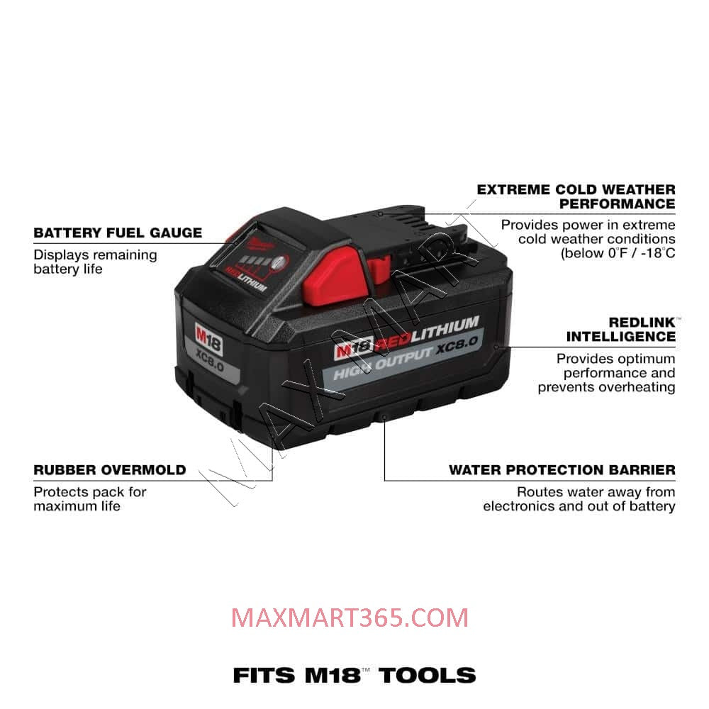 Milwaukee M18 18V Lithium-Ion Extended Capacity (XC) HIGH OUTPUT 8.0Ah 8Ah Battery 48-11-1880