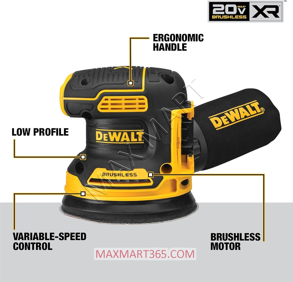 DEWALT DCW210B 20V XR Cordless Brushless 5-inch Variable-Speed Random Orbital Sander (Tool Only)